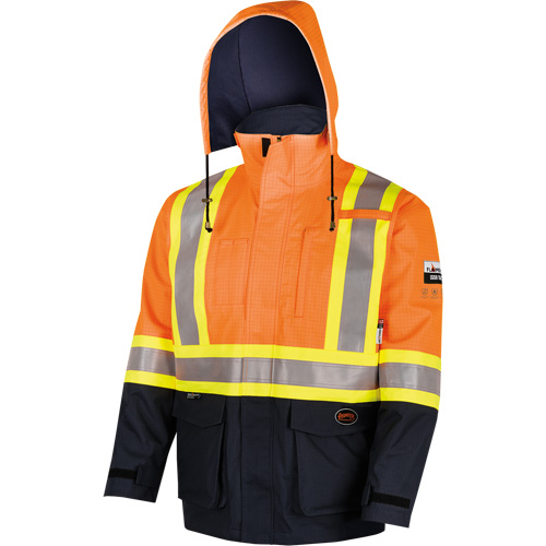 4484 Manteau de s&eacute;curit&eacute; Defender antistatique/ignifuge/anti-arc &eacute;lectrique en trilamin&eacute;, Petit, Noir/Orange haute visibilit&eacute;, 11 cal/cm² OCP Construction Supplies