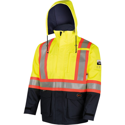 4485 Manteau de s&eacute;curit&eacute; Defender antistatique/ignifuge/anti-arc &eacute;lectrique en trilamin&eacute;, Petit, Noir/Jaune haute visibilit&eacute;, 11 cal/cm² OCP Construction Supplies