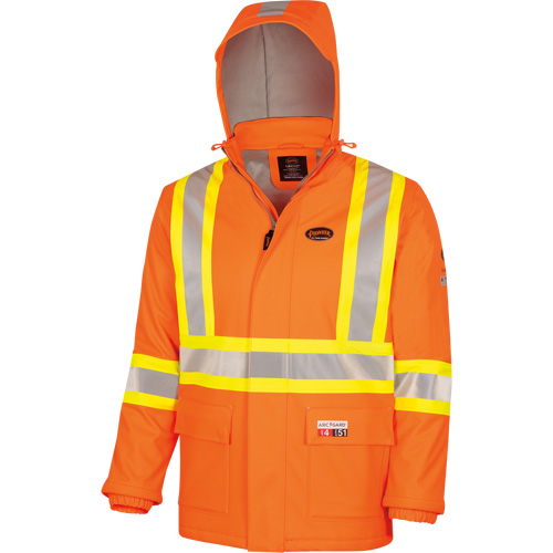 5884 Manteau imperm&eacute;able ignifuge et r&eacute;sistant aux arcs &eacute;lectriques avec capuchon Flash-Gard, Petit, Orange haute visibilit&eacute;, 51 cal/cm² OCP Construction Supplies