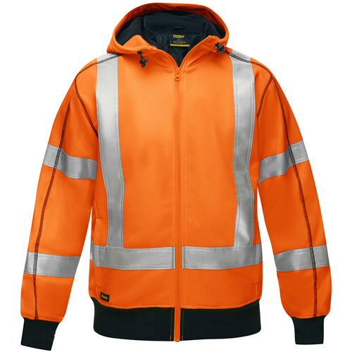 Bisley&reg; X-Back Full Zip Hooded Sweatshirt with Sherpa Lining, Large, High Visibility Orange OCP Construction Supplies
