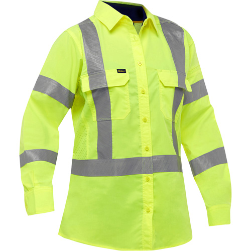 Chemise de travail &agrave; manches longues et X au dos Bisley avec X-Airflow pour femmes, Poly-coton, Petit, Jaune lime haute visibilit&eacute; OCP Construction Supplies