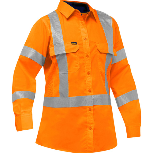 Chemise de travail &agrave; manches longues et X au dos Bisley avec X-Airflow pour femmes, Poly-coton, Petit, Orange haute visibilit&eacute; OCP Construction Supplies
