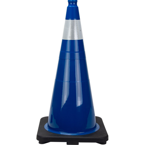 C&ocirc;ne de signalisation de premi&egrave;re qualit&eacute;, 28", Bleu, Bande(s) r&eacute;fl&eacute;chissante(s) 4" OCP Construction Supplies