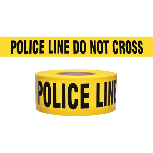 Ruban pour barricade de calibre entrepreneur "Police Line Do Not Cross", Anglais, 3" la x 1000' lo, 2 mils, Noir sur jaune OCP Construction Supplies