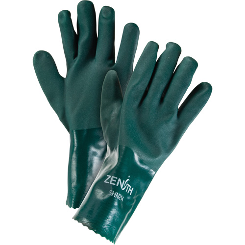 Double Dipped Green Gloves, 12" L, PVC, Cotton Jersey Inner Lining, 70-mil OCP Construction Supplies