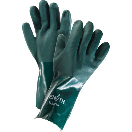Double Dipped Green Gloves, 14" L, PVC, Cotton Jersey Inner Lining, 70-mil OCP Construction Supplies