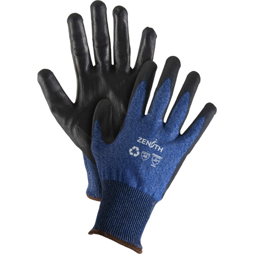 Eco-Friendly Stretch Cut-Resistant Gloves, Size 7, 18 Gauge, Polyurethane Coated, Stainless Steel/HPPE/RPET Shell, ASTM ANSI Level A5 OCP Construction Supplies