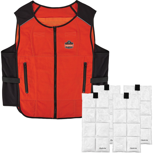 Chill-Its 6260 Lightweight Phase Change Cooling Vest with Rechargeable Packs, 2X-Large/3X-Large, Orange OCP Construction Supplies