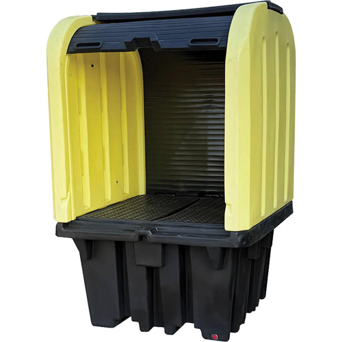 Yellow Roll Top Hardcover Spill Pallet, 65" L x 65" W x 101" H, 5000 lbs. Load Capacity OCP Construction Supplies