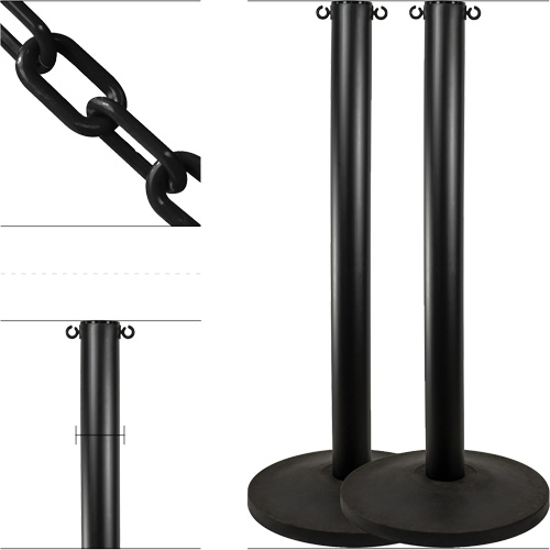 Industrial Stanchion Kit with Plastic Chain, 37" High, Black OCP Construction Supplies