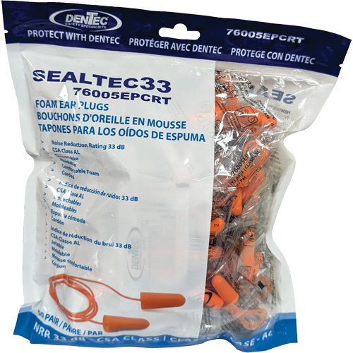 SEALTEC33 Orange Tapered PU Foam Disposable Earplugs, Bulk - Polybag, Corded OCP Construction Supplies
