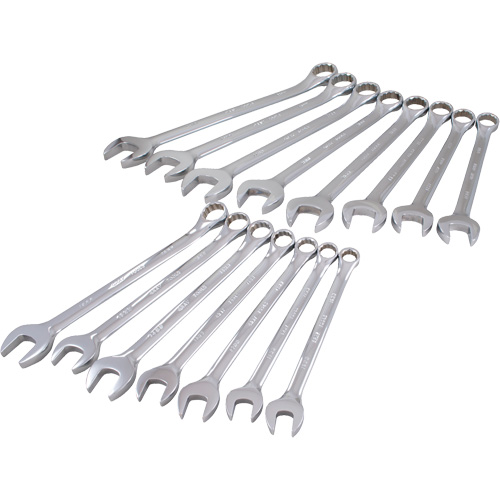 Jeu de cl&eacute;s chrom&eacute;es fini miroir, Combinaison, 15 morceaux, M&eacute;trique OCP Construction Supplies