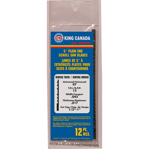 12-Piece Reverse Tooth Scroll Saw Blades, Scroll cutting, 0.043" W x 5" L, 12 TPI OCP Construction Supplies