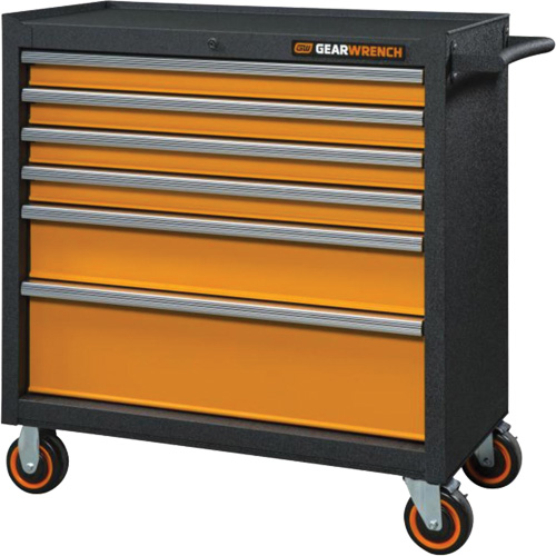 Armoire roulante pour outils s&eacute;rie GSX, 6 tiroirs, 36" la x 18-1/5" p x 37-2/5" h, Noir/Orange OCP Construction Supplies