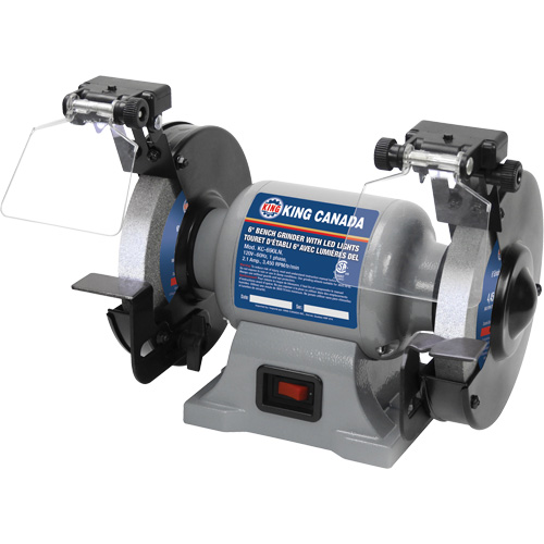 Bench Grinder with LED Lights, 6" Wheel Diameter, 3450 RPM OCP Construction Supplies