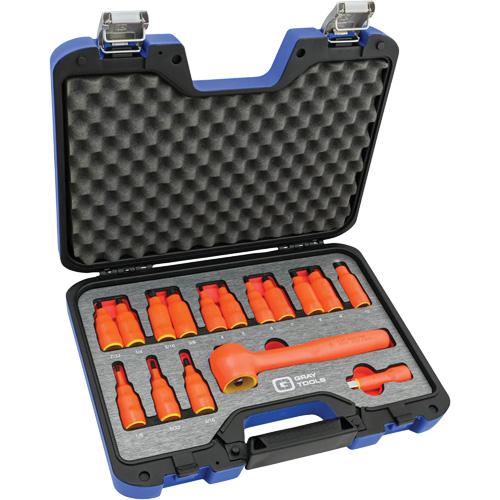 3/8" Drive SAE & Metric Hex Bit Insulated Socket and Attachment Set, 1000 V, 16 Pcs OCP Construction Supplies