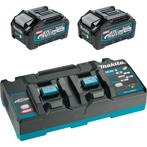 XGT Dual Port Rapid Charger Starter Kit with (2) 4 Ah Batteries, 40 V, Lithium-Ion OCP Construction Supplies