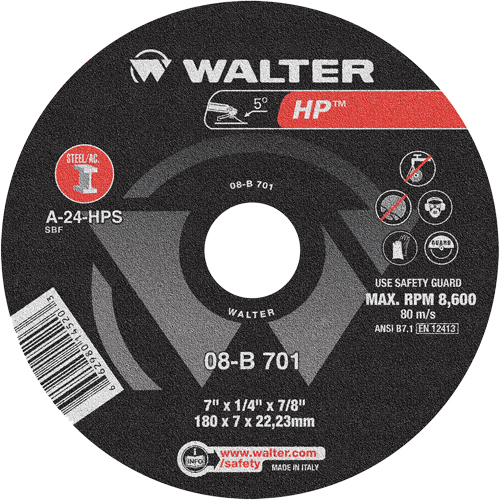 HP Depressed Center Grinding Wheel, 7" x 1/4", 7/8" Arbor, Type 28 OCP Construction Supplies