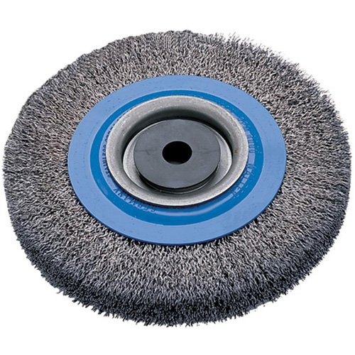 Crimped Wire Bench Wheel Brush, 8" Dia., 0.0118" Fill, 5/8" - 1-1/4" Arbor OCP Construction Supplies