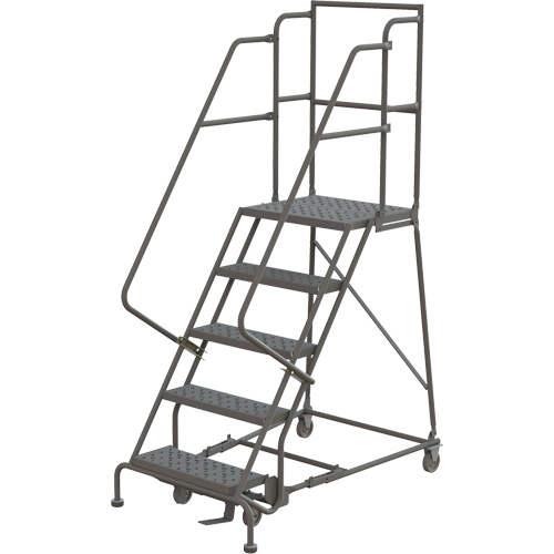 Deep Top Step Rolling Ladder, 5 Steps, 24" Step Width, 50" Platform Height, Steel OCP Construction Supplies