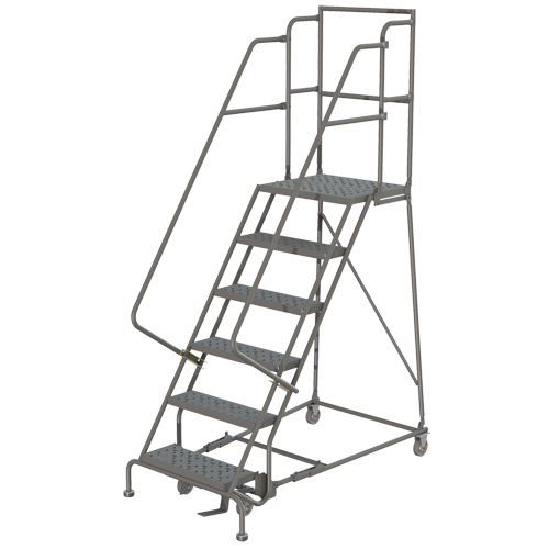 Deep Top Step Rolling Ladder, 7 Steps, 24" Step Width, 70" Platform Height, Steel OCP Construction Supplies