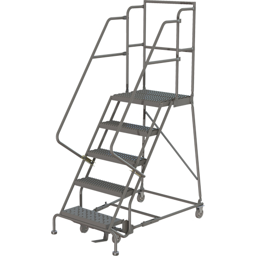 Escabeaux roulants &agrave; dessus profond, 5 marches, Largeur de la marche 16", Hauteur de la plateforme 50", Acier OCP Construction Supplies