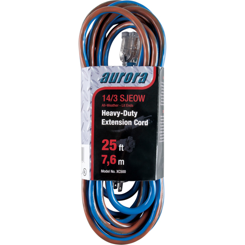 TPE-Rubber Extension Cord With Light Indicator, All-Weather, SJEOW, 14/3 AWG, 15 A, 25' OCP Construction Supplies