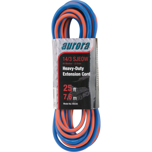TPE-Rubber Extension Cord with Light Indicator, All-Weather, SJEOW, 14/3 AWG, 15 A, 3 Outlet(s), 25' OCP Construction Supplies