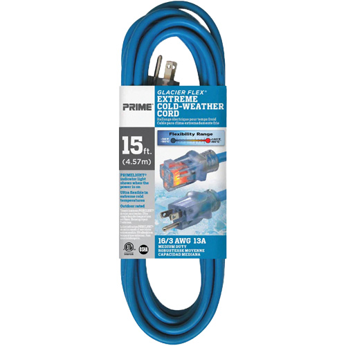 Cordon rallonge pour le froid extr&ecirc;me Glacier Flex, Ext&eacute;rieur, SJTW, AWG 16/3, 13 A, 15' OCP Construction Supplies