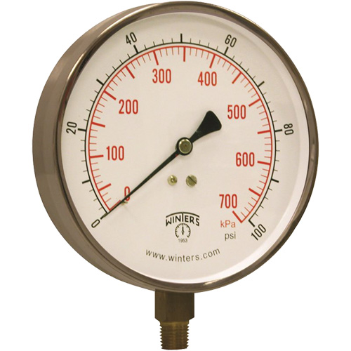 Manom&egrave;tre pour entrepreneur,  4-1/2", 0 - 100 psi, Fixation inf&eacute;rieure, Analogique OCP Construction Supplies