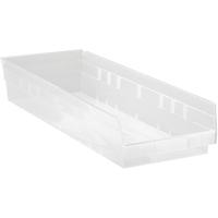 Bacs de rangement pour tablettes, 8-3/8" la x 4" H x 23-5/8" p, Transparent, Capacit&eacute; 50 lb OCP Construction Supplies