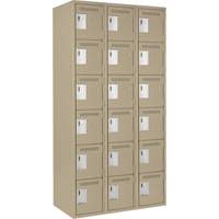 Clean Line Lockerette, 6 -tier, Bank of 3, 36" x 18" x 72", Steel, Beige, Rivet (Assembled) OCP Construction Supplies