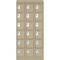 Clean Line Lockerette , 6 -tier, Bank of 3, 36" x 18" x 82", Steel, Beige, Rivet (Assembled) OCP Construction Supplies