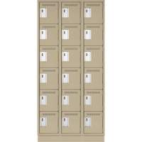Clean Line Lockerette, 6 -tier, Bank of 3, 36" x 18" x 76", Steel, Beige, Rivet (Assembled) OCP Construction Supplies