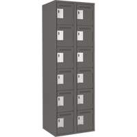 Clean Line Lockerette, 6 -tier, Bank of 2, 24" x 18" x 72", Steel, Charcoal, Rivet (Assembled) OCP Construction Supplies