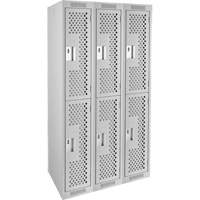 Clean Line Lockers, 2 -tier, Bank of 3, 36" x 15" x 72", Steel, Grey, Rivet (Assembled), Perforated OCP Construction Supplies