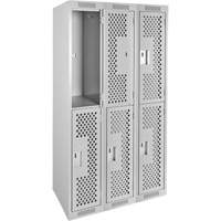 Clean Line Lockers, 2 -tier, Bank of 3, 36" x 15" x 72", Steel, Grey, Rivet (Assembled), Perforated OCP Construction Supplies