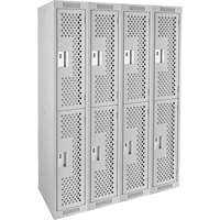 Clean Line Lockers, 2 -tier, Bank of 4, 48" x 15" x 72", Steel, Grey, Rivet (Assembled), Perforated OCP Construction Supplies