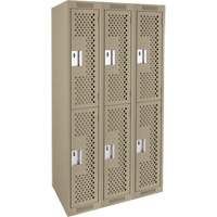 Clean Line Lockers, 2 -tier, Bank of 3, 36" x 15" x 72", Steel, Beige, Rivet (Assembled), Perforated OCP Construction Supplies