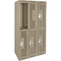 Clean Line Lockers, 2 -tier, Bank of 3, 36" x 15" x 72", Steel, Beige, Rivet (Assembled), Perforated OCP Construction Supplies