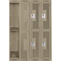 Casiers Clean Line, 2 niveaux, Bloc de 4, 48" x 15" x 72", Acier, Beige, Rivet (assembl&eacute;), Perfor&eacute; OCP Construction Supplies