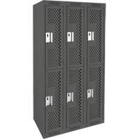 Clean Line Lockers, 2 -tier, Bank of 3, 36" x 15" x 72", Steel, Charcoal, Rivet (Assembled), Perforated OCP Construction Supplies