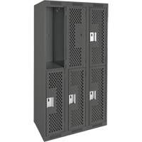 Clean Line Lockers, 2 -tier, Bank of 3, 36" x 15" x 72", Steel, Charcoal, Rivet (Assembled), Perforated OCP Construction Supplies