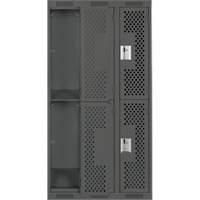 Clean Line Lockers, 2 -tier, Bank of 3, 36" x 15" x 72", Steel, Charcoal, Rivet (Assembled), Perforated OCP Construction Supplies