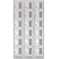 Clean-Line Perforated Lockerette, 6 -tier, Bank of 3, 12" x 72" x 12", Steel OCP Construction Supplies