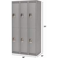 Lockers, 2 -tier, Bank of 3, 36" x 18" x 72", Steel, Grey, Knocked Down OCP Construction Supplies