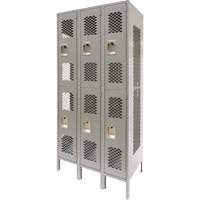 Casiers ventil&eacute;s, 2 niveaux, Bloc de 3, 36" x 18" x 78", Acier, Gris, D&eacute;mont&eacute;, Perfor&eacute; OCP Construction Supplies