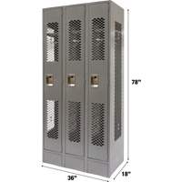 Casiers ventil&eacute;s, Bloc de 3, 36" x 18" x 78", Acier, Gris, D&eacute;mont&eacute;, Perfor&eacute; OCP Construction Supplies