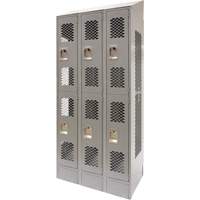Casiers ventil&eacute;s, 2 niveaux, Bloc de 3, 36" x 18" x 88", Acier, Gris, D&eacute;mont&eacute;, Perfor&eacute; OCP Construction Supplies