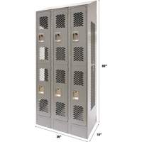 Casiers ventil&eacute;s, 2 niveaux, Bloc de 3, 36" x 18" x 88", Acier, Gris, D&eacute;mont&eacute;, Perfor&eacute; OCP Construction Supplies